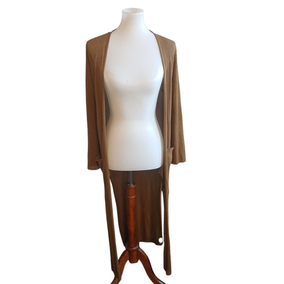 Zara Long Brown Open-Front Cardigan Size Small - Picture 3 of 7